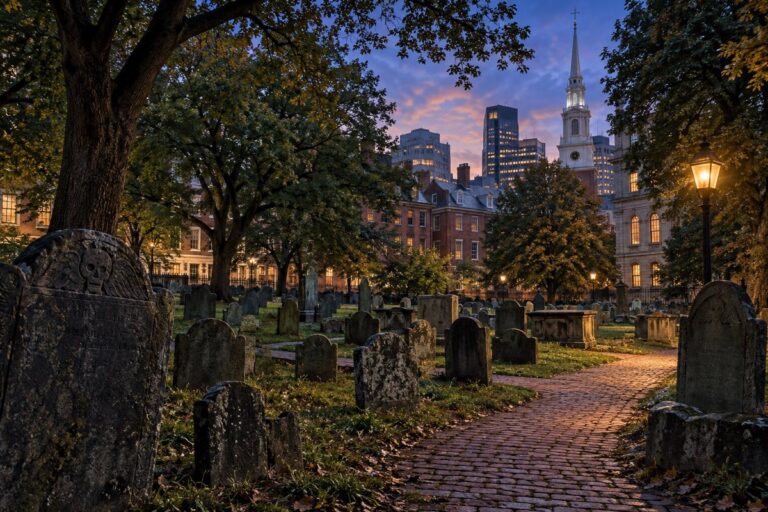 AI-created editorial interpretation of Granary Burying Ground in Boston