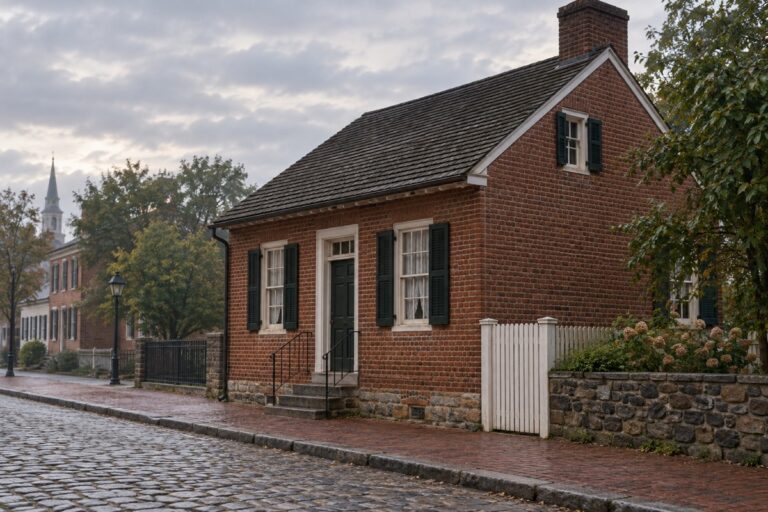 AI-created editorial interpretation of the modest brick Jennie Wade House on Baltimore Street