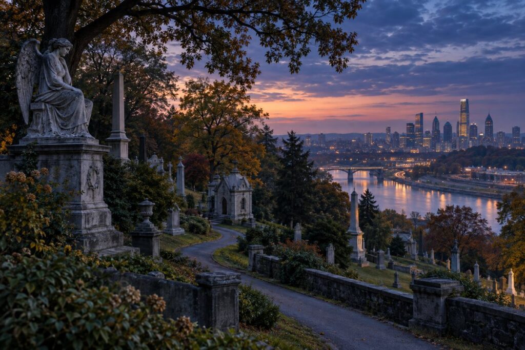 AI-created editorial interpretation of Laurel Hill Cemetery in Philadelphia